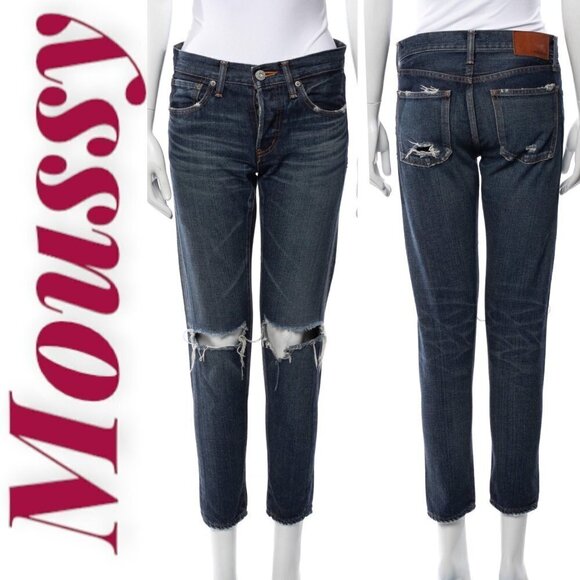 MOUSSY Isko Busted Knee Buttonfly Mid-Rise Tapered Leg Jeans, Size 25 - Picture 1 of 12